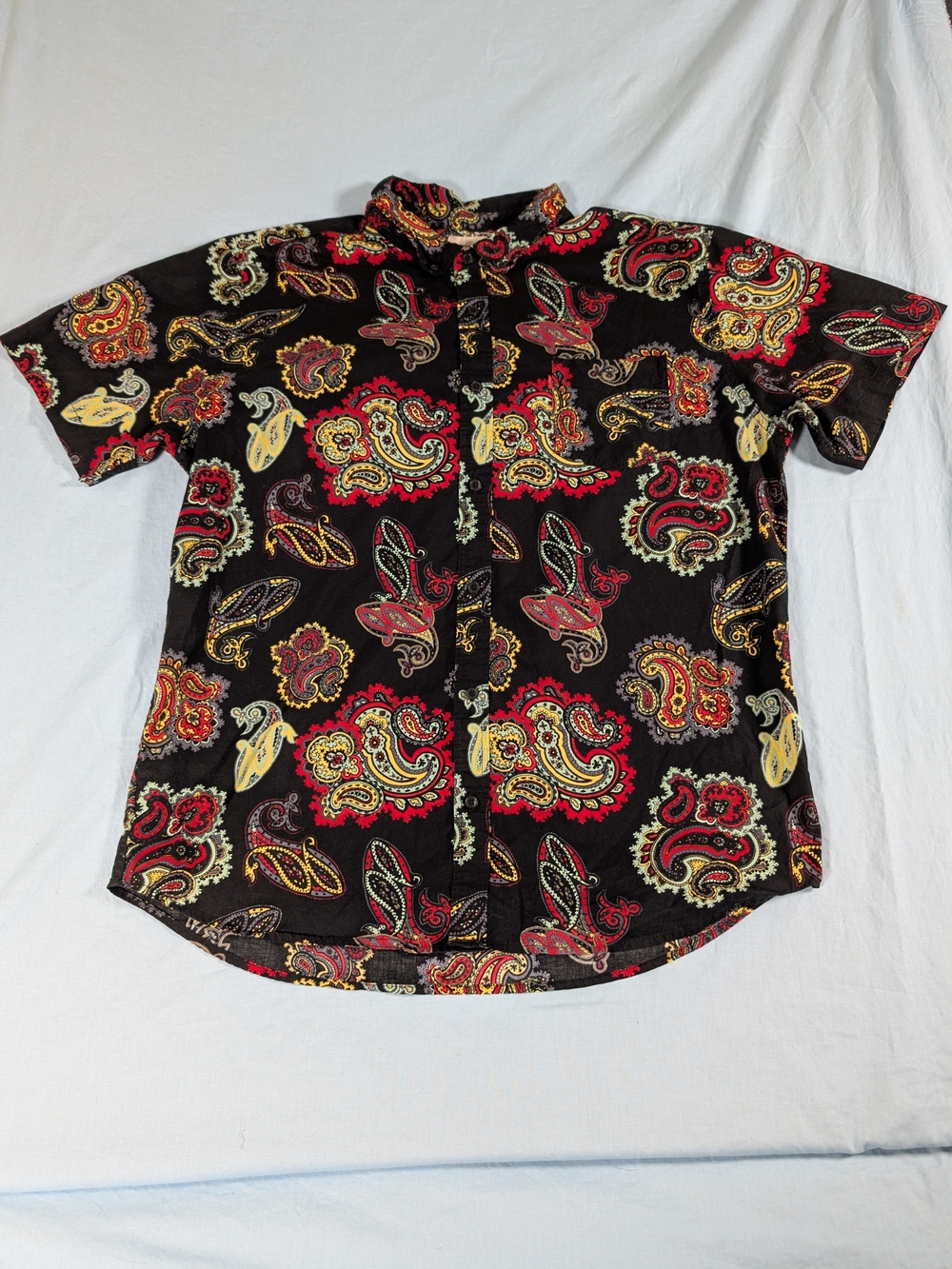 Levi's Black Short-Sleeve Button-Up Shirt with Red and Yellow Paisley